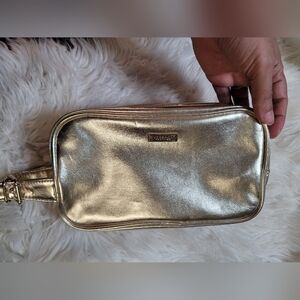 Versace Perfumes Pouch Makeup Travel Bag Gold With Zipper Snd Belted Handle